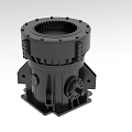 Black Industrial Equipment Mechanical Component With Circular Structure And Mounting Bracket 3d model