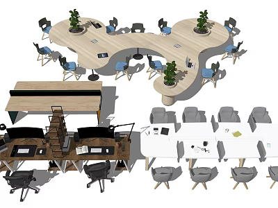 Modern Office Desks With Ergonomic Chairs Green Plants And Workstation Setup 3d model