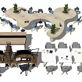 Modern Office Desks With Ergonomic Chairs Green Plants And Workstation Setup