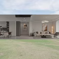 Modern Minimalist Cream Tone Living And Dining Room Interior Design With Cozy Furniture And Lighting