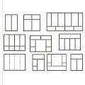 Assorted Window Designs With Wooden Frames And Glass Panels On Wall 3d model