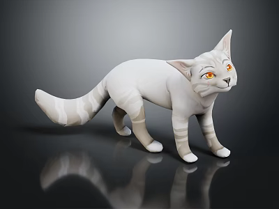 White Striped Reptile With Orange Eyes Standing On Black Reflective Surface 3d model