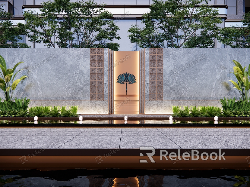 Modern Landscape Wall Classical Demonstration Area Landscape Wall Enclosure Fern Arbor Lotus Theme Waterscape Landscape Wall model