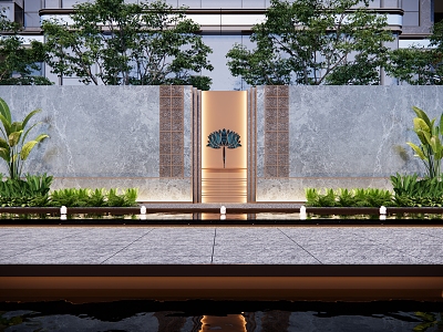 Modern Landscape Wall Classical Demonstration Area Landscape Wall Enclosure Fern Arbor Lotus Theme Waterscape Landscape Wall model