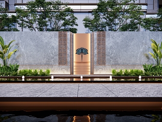 Modern Landscape Wall Classical Demonstration Area Landscape Wall Enclosure Fern Arbor Lotus Theme Waterscape Landscape Wall 3d model