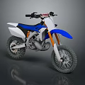 Blue And White Off Road Motorcycle Sporty Design With Rugged Tires And Orange Forks