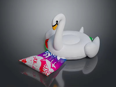Kids Swan Inflatable Float With Colorful Floral Pattern Bag For Summer Play 3d model