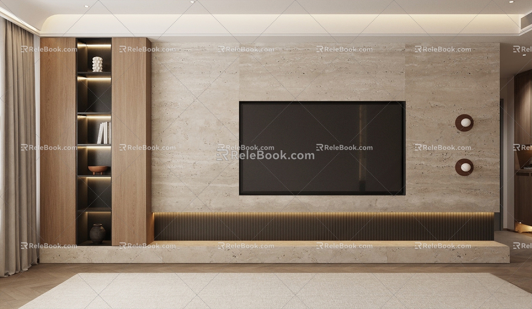 Modern medieval TV background wall Stone background wall Living room background wall 3d model