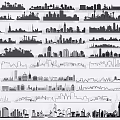 Artistic Black and White City Skyline Silhouette Wall Decor Patterns 3d model