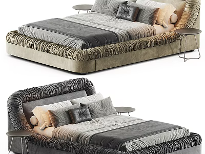 Modern Elegant Double Bed Design With Upholstered Headboard Soft Bedding Side Tables And Decorative Pillows 3d model