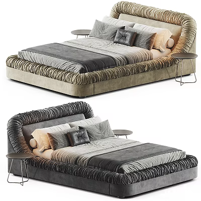 Modern Elegant Double Bed Design With Upholstered Headboard Soft Bedding Side Tables And Decorative Pillows 3d model