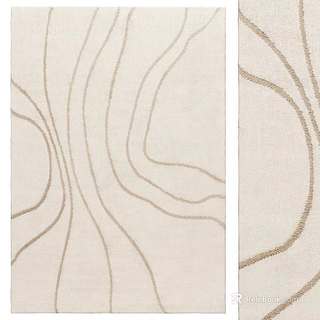 Square Beige Rug With Gold Wavy Lines Pattern For Modern Home Decor 3d model 