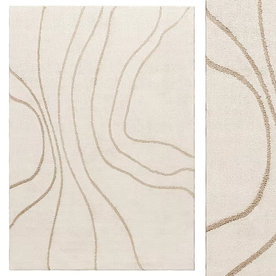 Square Beige Rug With Gold Wavy Lines Pattern For Modern Home Decor 3d model