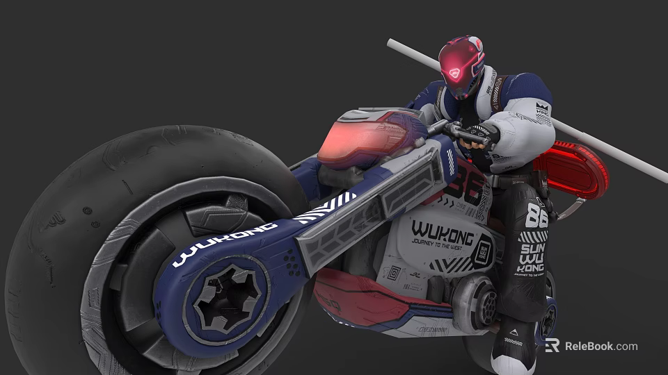 Futuristic Game Movie Character Riding Motorcycle With Red Helmet And Mechanical Design 3d model 