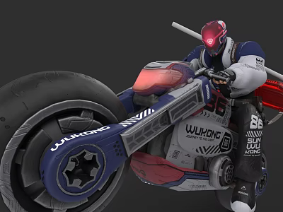 Futuristic Game Movie Character Riding Motorcycle With Red Helmet And Mechanical Design 3d model