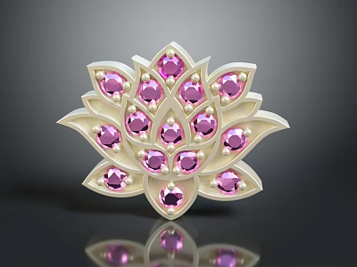 Lotus Shaped Pink Gemstone Brooch Fashion Clothing Accessory With White Base 3d model