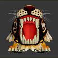 Colorful Tiger Figurine With Open Mouth Red Interior Sharp Teeth And Striped Pattern 3d model