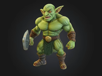 Muscular Green Goblin Character With Shield Belt And Boots Design 3d model