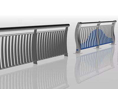 Modern Gray And Silver Railings With Vertical Slats And Blue Accents 3d model
