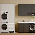 Modern Balcony Cabinet Combination With Washing Machine Dryer Sink And Wall Cabinets