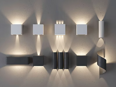 Modern Wall Lamps Featuring Various Designs And White Black Colors Mounted On Wall For Interior 3d model