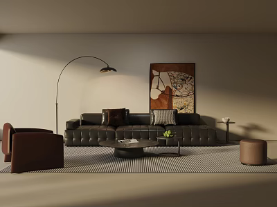 Elegant Modern Leather Sofa And Coffee Table Combination For Warm Minimalist Living Room Interior Design 3d model