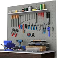 Organized Hardware Tools Collection with Wrenches Screwdrivers Pliers Hammers Drill and Toolboxes on Wall