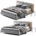 Elegant Modern Double Bed Interior With Grey Velvet Headboard Plush Bedding And Round Nightstands