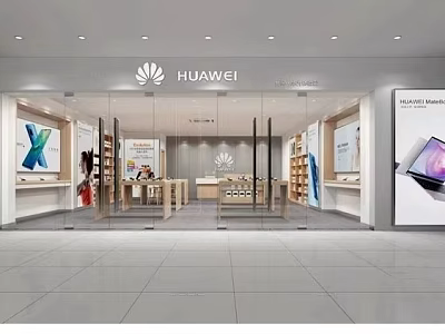 Huawei Retail Store With Glass Front And Interior Product Display Area 3d model