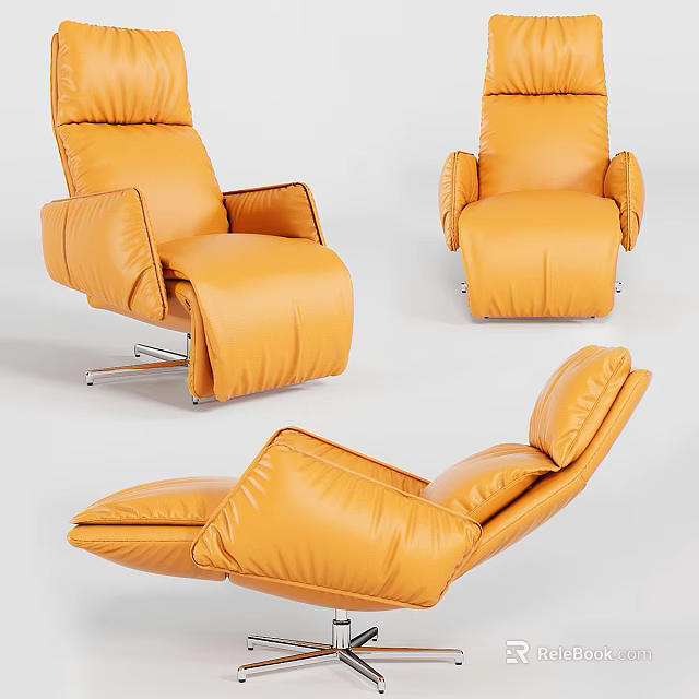 Modern Yellow Leather Leisure Chair With Comfortable Design And Metal Support Legs 3d model 