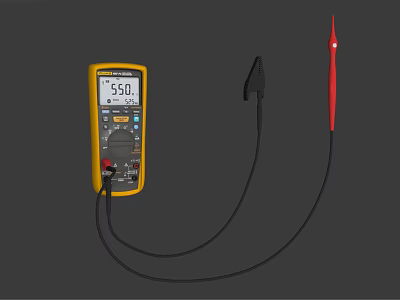 Industrial Digital Multimeter With Yellow Casing Screen Showing 55.0 Reading And Black Red Test Probes 3d model