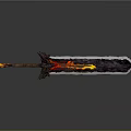 Mythical Glowing Sword with Blue Luminous Brown Purple Hilt Large Blade and Reflective Surface