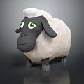 Cartoon Sheep Character 3D Model With White Wool Black Head Green Eyes And Spots