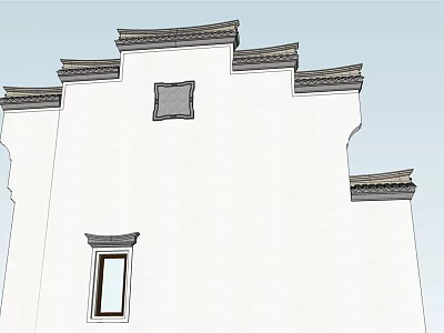 Traditional Chinese Building Exterior Wall With White Surface Gray Tile Ridges And Small Window 3d model
