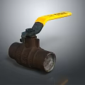 Rusty Ball Valve Featuring Yellow Handle With Black Text And Old Metallic Body
