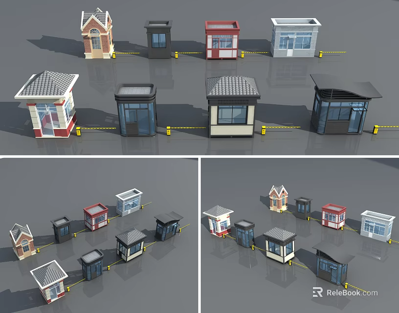 Various Small House And Kiosk Models With Different Roof Door Window Designs 3d model 