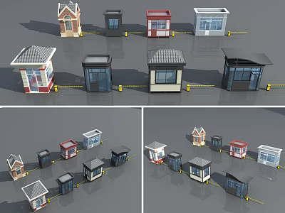 Various Small House And Kiosk Models With Different Roof Door Window Designs 3d model