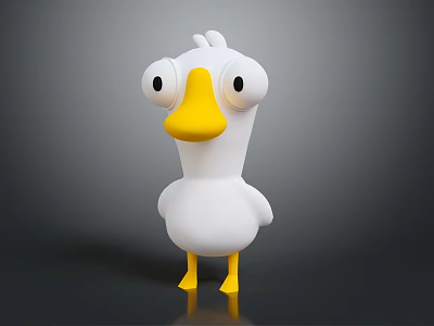 Cute Cartoon Duck 3D Character Model With White Body Yellow Beak Feet And Big Eyes 3d model