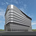 Modern Office Building With Streamlined Design Glass Curtain Walls And Multi Storey Structure 3d model