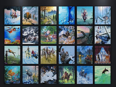 Diverse Collection of Oil Paintings Featuring Animals Landscapes and Human Figures 3d model
