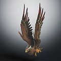 Majestic Flying Eagle With Spreading Wings And Brown Red Green Feathers Soaring