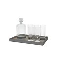 Transparent Striped Glass Cups With Decanter On Tray For Home Dining Use