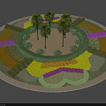 Circular Landscape Garden With Palm Trees Colorful Flower Beds Trimmed Hedges And Heart Shaped Patterns