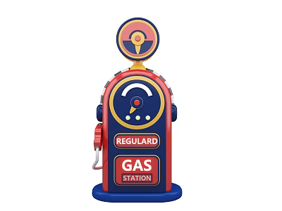 Public Gas Station Facility With Blue and Red Pump Regular Sign And Gauge 3d model