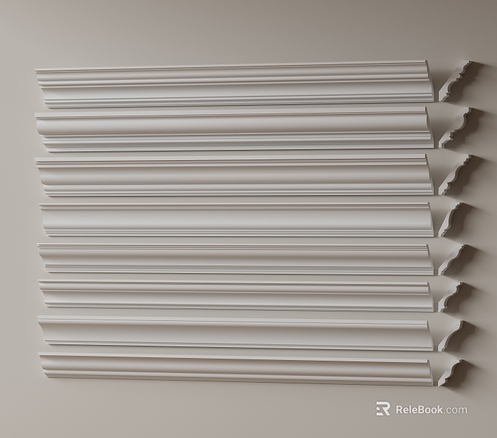 White Gypsum Cornice Mouldings Various Styles Neatly Arranged For Interior Decoration 3d model 