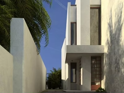 Modern Detached Villa Exterior Design With White Facade Large Windows And Greenery 3d model