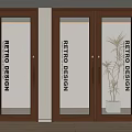 Retro Design Wooden Double Doors With Glass Panels And Indoor Plant In Interior