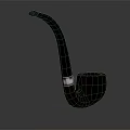 Elegant Dark Colored Tobacco Pipe With Curved Stem And Silver Band Detail