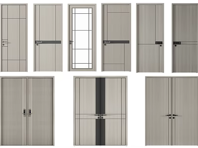 Contemporary Hinged Door Styles With Glass Panels And Wooden Frames For Home 3d model