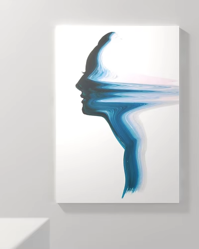 Abstract Female Profile Artwork With Blue Purple Flowing Lines Design 3d model
